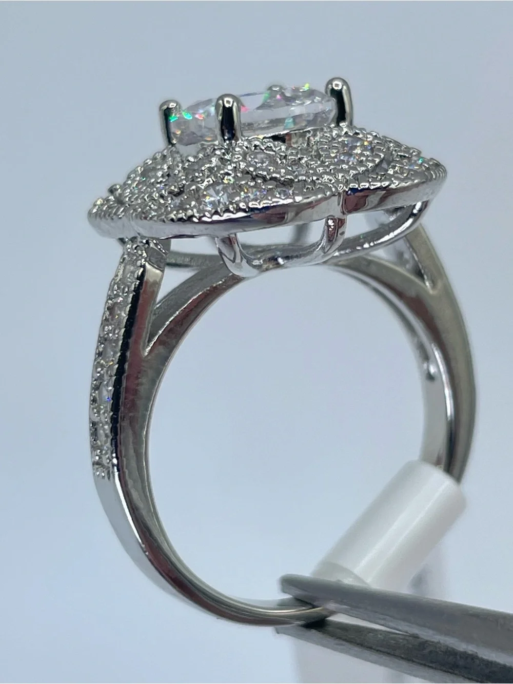 Swarovski Crystal Elements White Crystal Halo Art Deco Statement Ring Sz 6.5